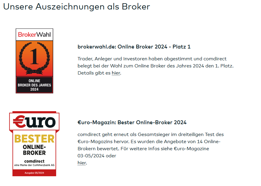 Die comdirect  kann einige Auszeichnungen vorweisen