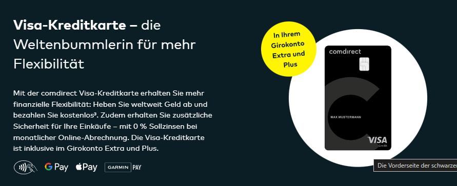 Die comdirect visa Karte bietet viele vorteile